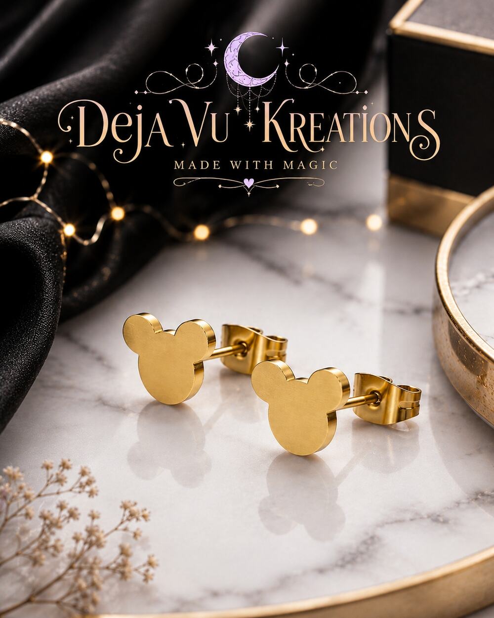 Yellow Gold Stainless Steel Mickey Mouse Silhouette Stud Earrings